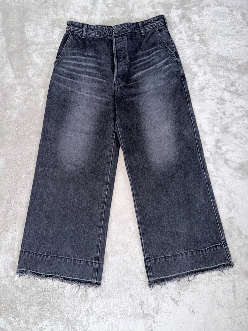Moussy Vintage Wide Leg Cropped Button Fly High Rise Jeans Size 29 Washed Black